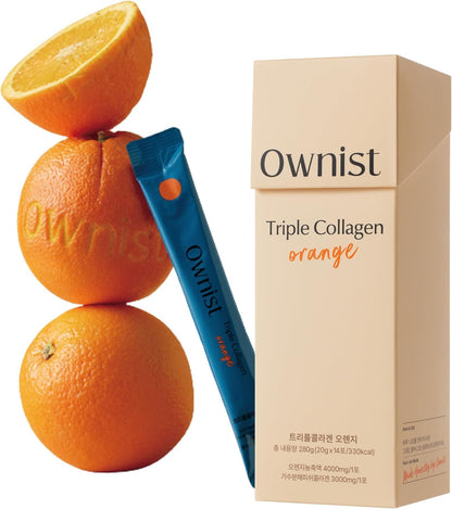 Ownist Triple Collagen Liquid Packets On-The-Go - Peptides with Hydrolyzed Marine Collagen, Elastin, Hyaluronic Acid and Vitamin for Healthy Skin - Orange Flavor - 14 Individual Stick Packs Ownist buy supplements Au