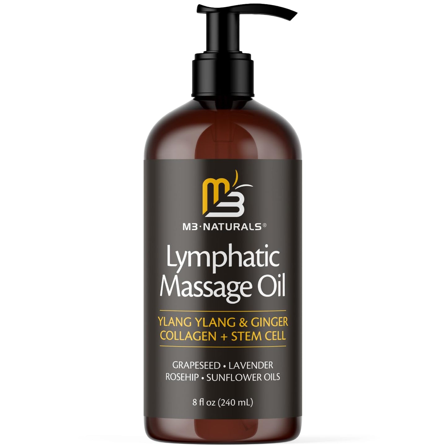 Lymphatic Massage Oil for Massage Therapy - Lymphatic Drainage Oil for Body Care Circulation & Detox Support with Ylang Ylang, Ginger, Lavender, Grapeseed, Vitamin E & Stem Cell (8 Fl Oz) by M3 M3 Naturals buy supplements Au