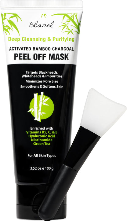 Ebanel Charcoal Peel Off Face Mask Applicator Set, Deep Pore Cleansing Minimizer Blackhead Remover with Niacinamide, Hyaluronic Acid, Vitamin C, Green Tea, Deep Cleanse Black Masks Peel Off Gel Mask