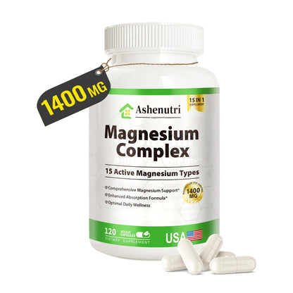 Magnesium Complex with 15 Types Magnesium Glycinate Citrate Malate Taurate Oxide Carbonate Chloride Orotate Magnesio Muscle, Heart, Relaxation & Nerves 120 Vegan Capsules, 60-Day Supply Ashenutri buy supplements Au