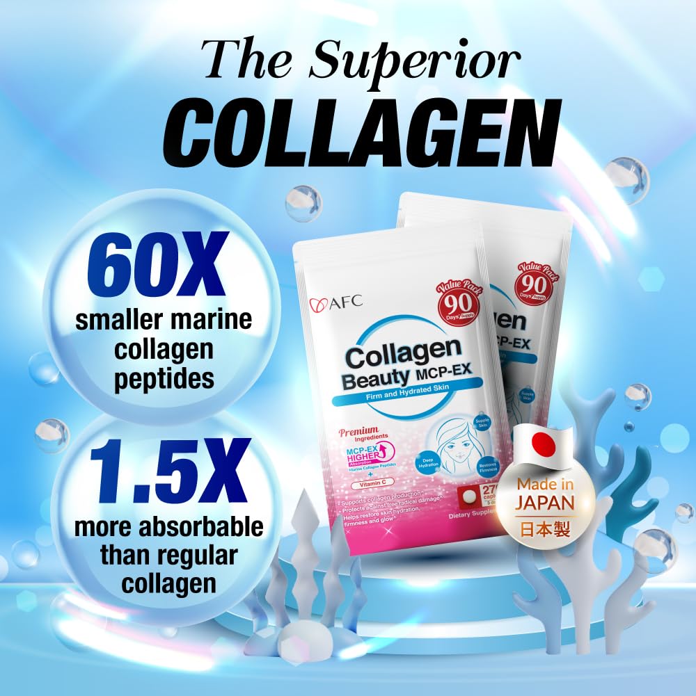 AFC Japan Collagen Beauty MCP-EX with Marine Collagen Peptide, 1.5X Better Absorption Than Other Collagen, for Anti-Aging, Skin, Hair, Nails, Bone and Joints, for Women & Men, 90 Days Supply AFC buy supplements Au