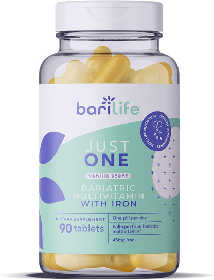 Bari Life Just One, Once Daily Bariatric Multivitamin with Iron (90 Tablets) and BariBurst Calcium Citrate Soft Chews for Gastric Bypass, Gastric Sleeve and Duodenal Switch (Butter Toffee)