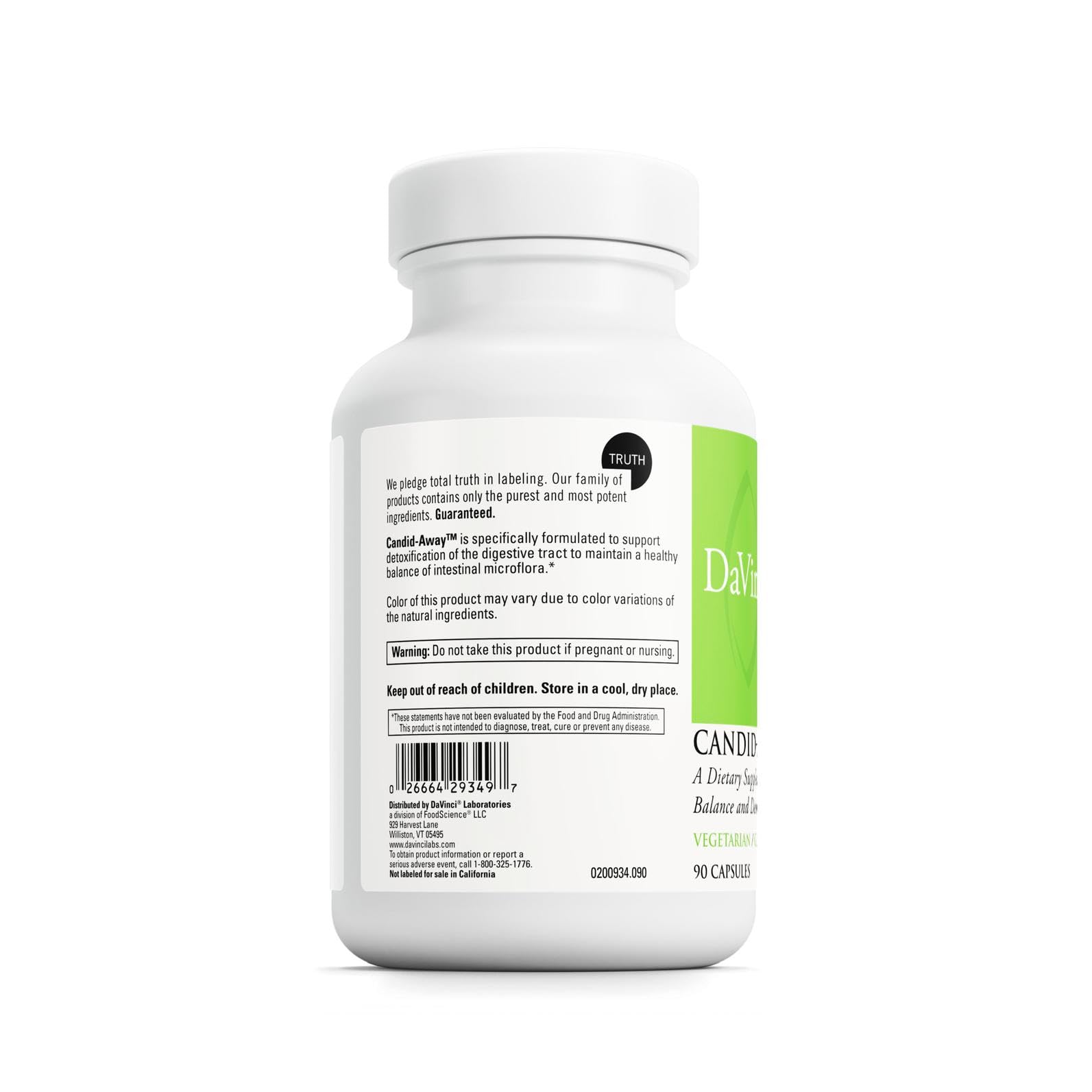 DAVINCI Labs Candid-Away - Digestive Gut Health Support, Immune System Support with Digestive Enzymes, Calcium, Magnesium & More* - 90 Vegetarian Capsules (30 Servings) DAVINCI buy supplements Au
