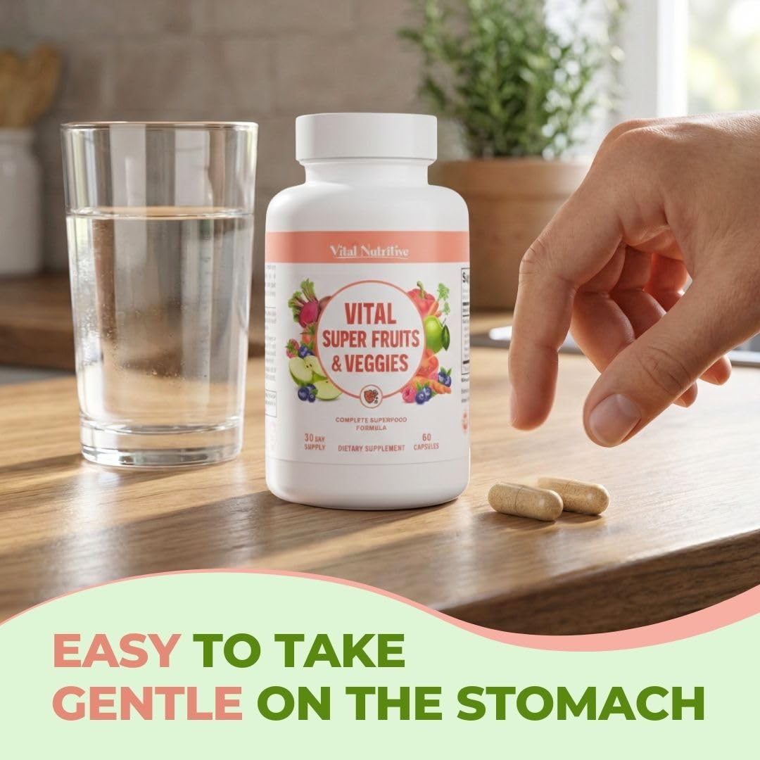 Vital Super Fruits & Veggies - Daily Superfood Capsules for Adults - Fruit & Vegetable Supplements to Boost Immunity & Energy - 2-in-1 Formula for Overall Wellness VITAL NUTRITIVE buy supplements Au
