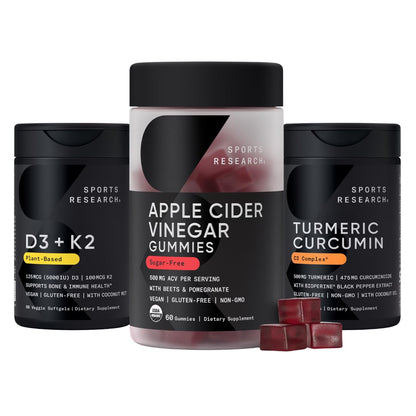Sports Research® Multivitamins Pack - Organic Apple Cider Vinegar Gummies + Vitamin D 5000iu & Mk7 Vitamin K 100mcg + Turmeric Curcumin C3 Complex Sports Research buy supplements Au