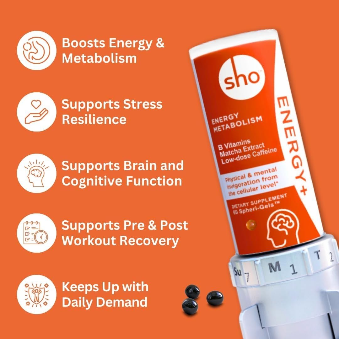 SHO Vegan Energy+ Focus Supplement Kit- Matcha Green Tea Extract, Methylated B Complex, Vitamin B and Caffeine Natural Energy Booster Without Crash, Jitters for Men and Women - 60 Pills Refill Bottle SHO buy supplements Au
