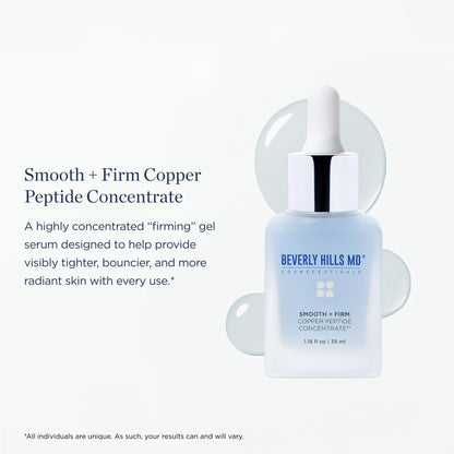 Smooth + Firm Copper Peptide Concentrate Serum for Aging Skin, Plumping Niacinamide for Tightening & Brightening, Helps Improve Elasticity, Hyperpigmentation & Dark Spots, Water Based, 1.18 Fl Oz