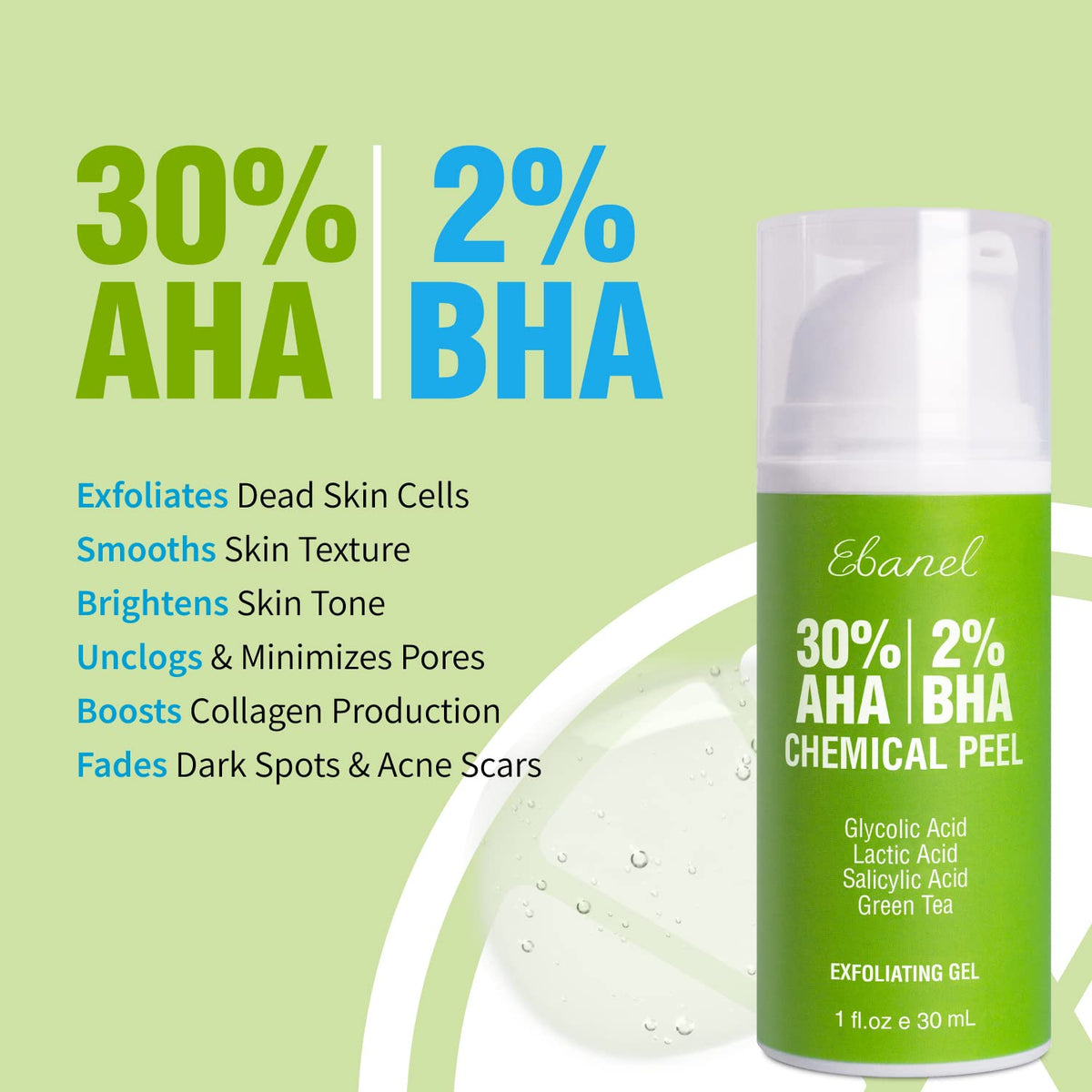 Ebanel Bundle of 30% AHA 2% BHA Chemical Peel and Advanced Silicone Scar Gel