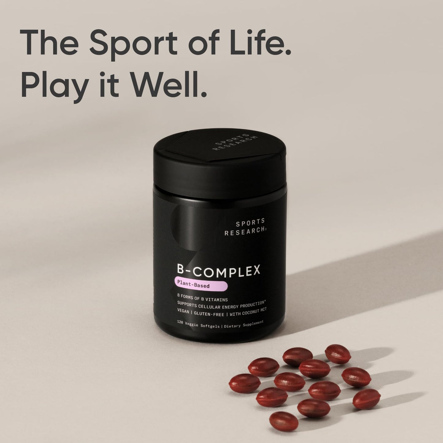 Sports Research® Vitamin B-Complex - Full Spectrum of B Vitamins with Methylated B12 & Folate - Gluten Free · Plant-Based · Non-GMO · Vegan-Friendly Formula - 120 Veggie Softgels Sports Research buy supplements Au