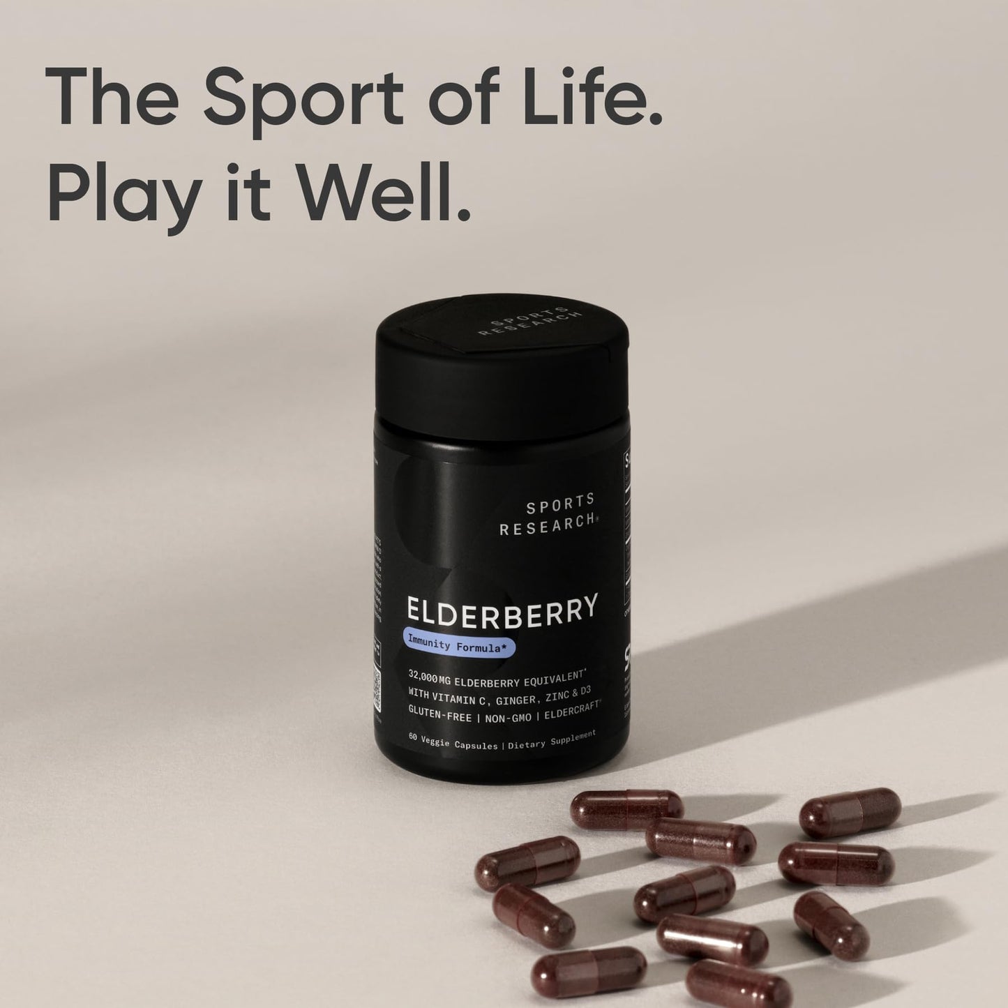 Sports Research® Elderberry Immune Support with Zinc, Ginger, Vitamin C & D3 - Vegan Friendly · Non-GMO · Gluten Free - 60 Veggie Capsules Sports Research buy supplements Au