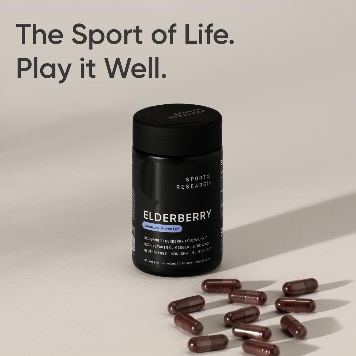 Sports Research® Elderberry Immune Support with Zinc, Ginger, Vitamin C & D3 - Vegan Friendly · Non-GMO · Gluten Free - 60 Veggie Capsules Sports Research buy supplements Au