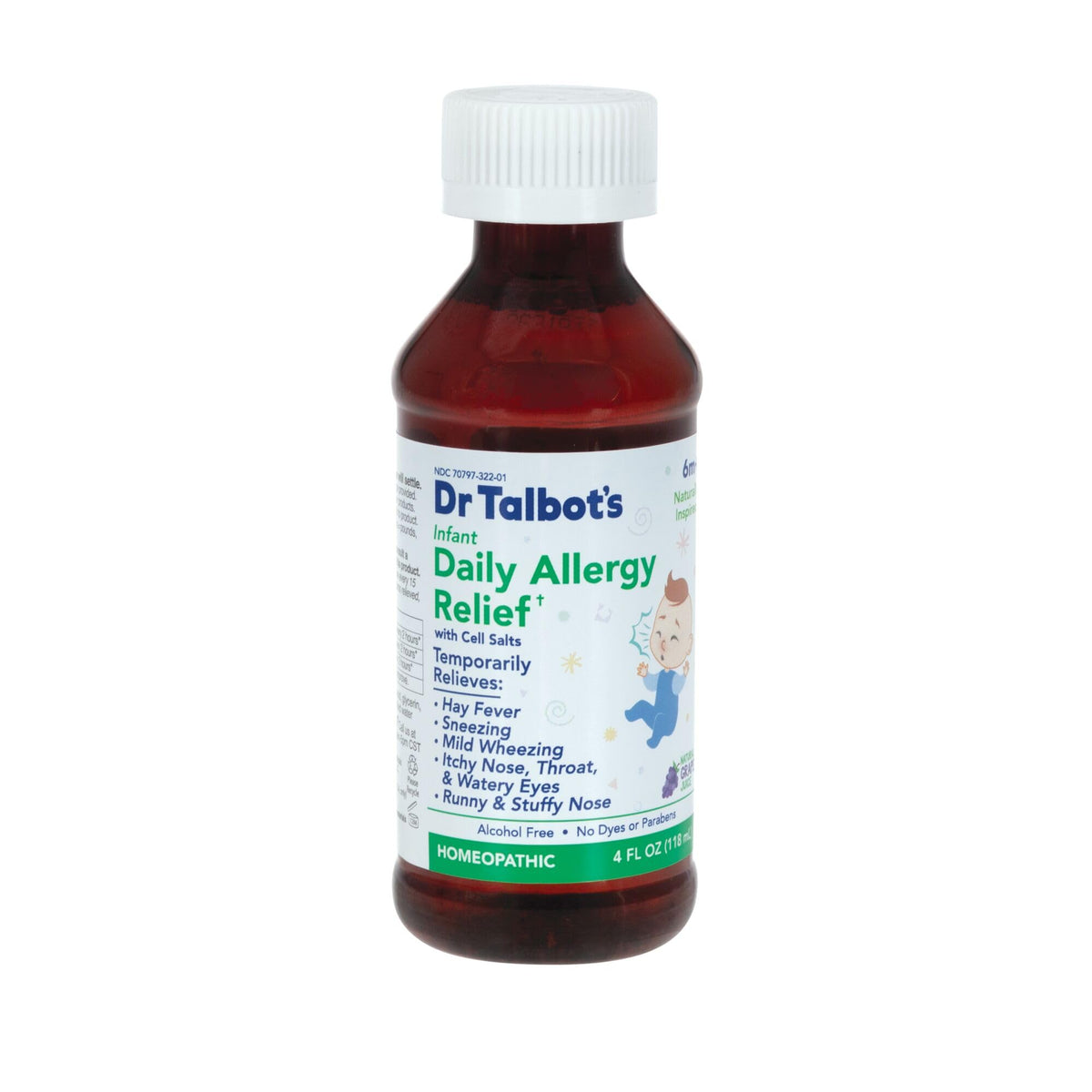 Dr. Talbot's Infant Daily Allergy Relief Liquid Medicine, Naturally Inspired for Babies, Includes Syringe, Grape Juice Flavor, Purple, 4 Fl Oz