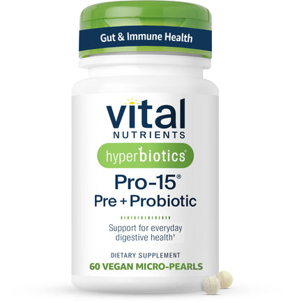 Hyperbiotics Vital Nutrients Pro-15 Prebiotics and Probiotics for Women and Men | 15 Science Backed Strains | Supports Occasional Constipation, Diarrhea, Gas & Bloating | 60 Vegan Time Release Pearls Hyperbiotics buy supplements Au