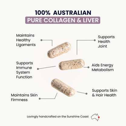 Organic Collagen Australia Pure Collagen & Liver Capsules – Muscle Strength & Vitality with Hydrolyzed Collagen, Grass-Fed Liver, and Vitamin B12 – 120 Capsules Organic Collagen Australia buy supplements Au