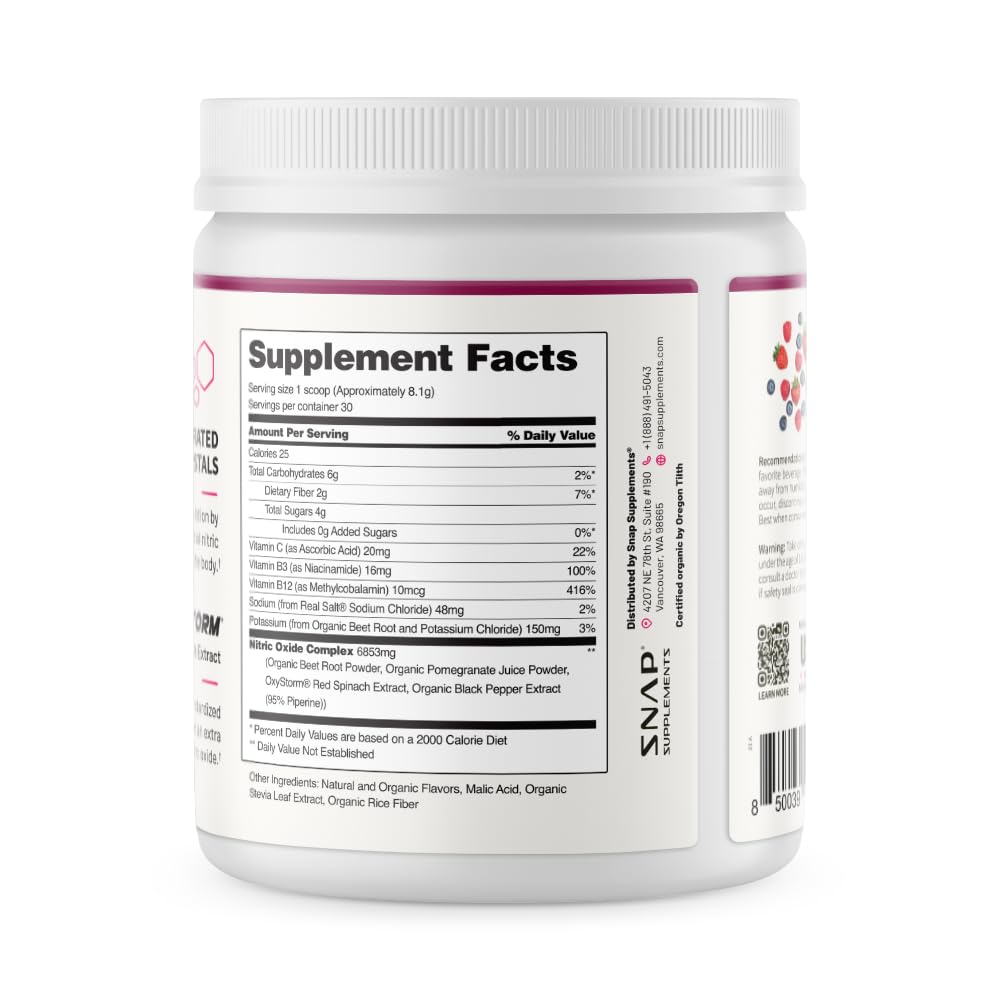 Snap Supplements Organic Beet Root Powder Nitric Oxide Supplement for Men & Women, Red Spinach & Pomegranate, Supports Healthy Energy & Blood Pressure Already in Normal Range, 30 Servings, Mixed Berry Snap Supplements buy supplements Au