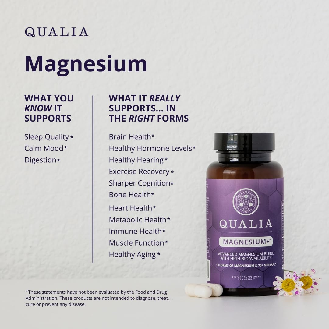 Qualia Magnesium+ | Doctor-Formulated. Premium Formula | High Bioavailability | 10 Forms of Magnesium & 70+ Minerals | Relaxed Mood, restful Sleep