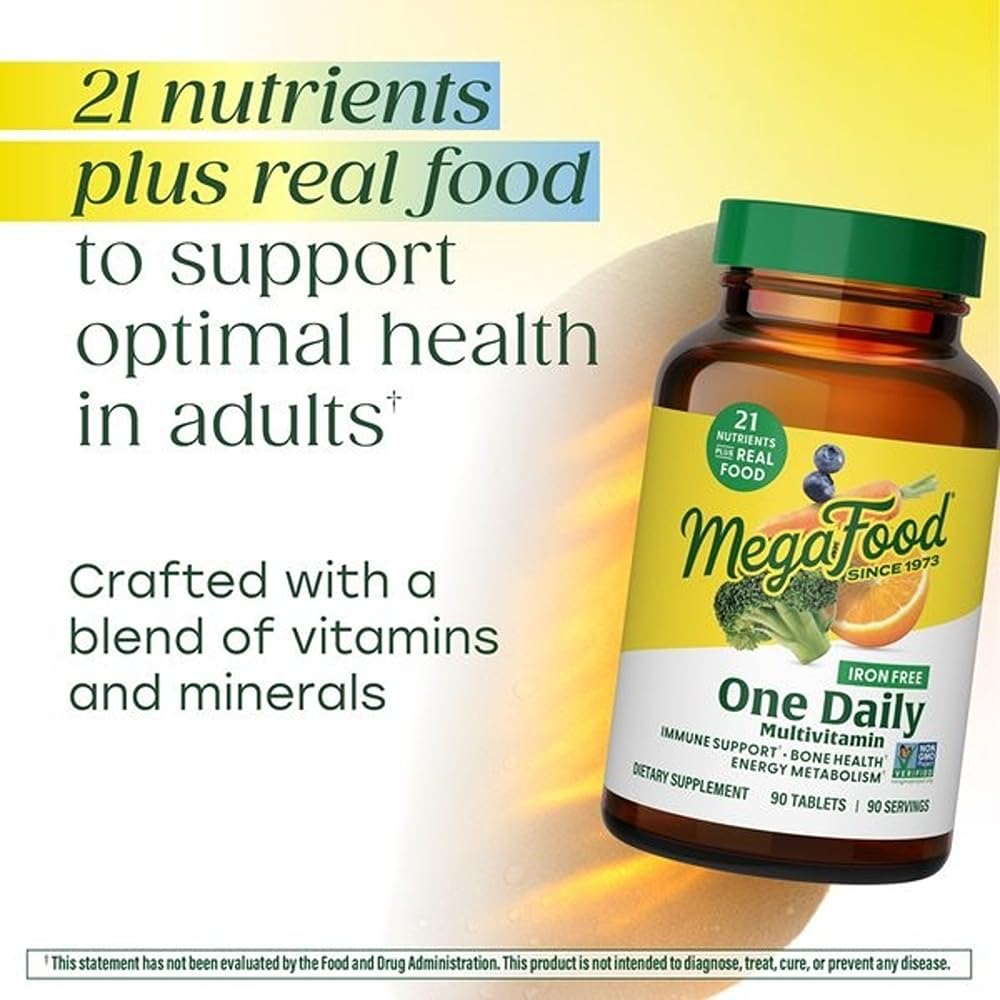 MegaFood One Daily Iron Free Multivitamin - Multivitamin for Women and Men - with Real Food - Immune Support Supplement - Bone Health - Energy Metabolism - Vegetarian; Non-GMO; No Iron - 60 Tablets MegaFoodBuy Supplements Australia