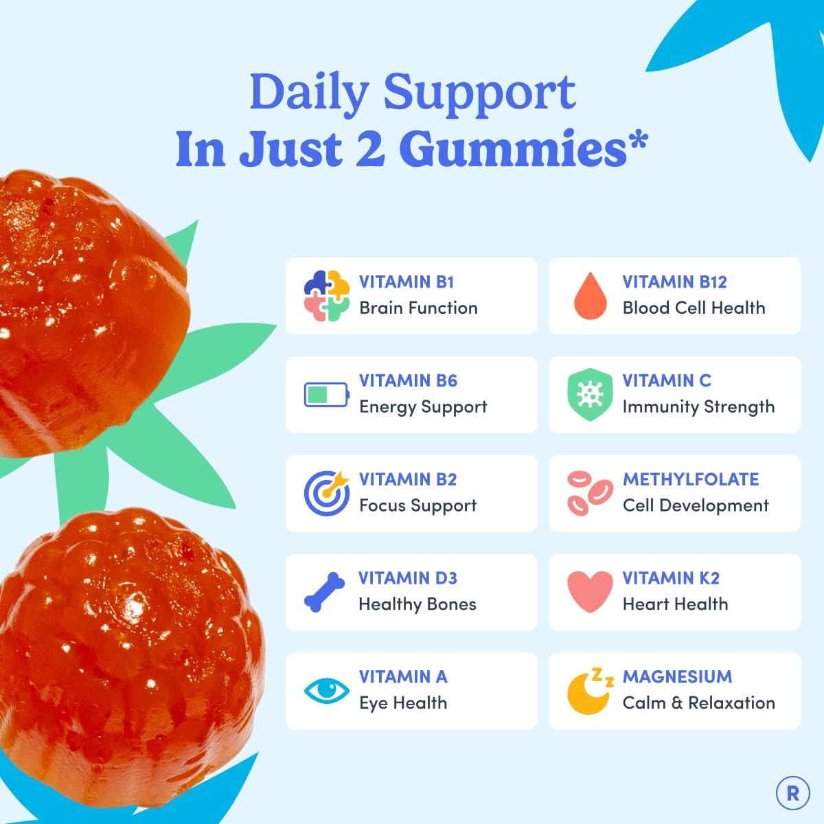 FIRST DAY Teen's Multivitamin, Calming Magnesium & Brain Focus Gummies | Daily Nutrients, Mood, & Focus | Clean Label Project Verified® | Vegan | 30-Day Supply