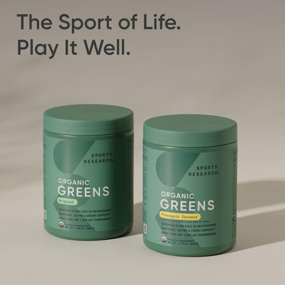 Sports Research® Organic Pineapple Coconut Greens - Digestive Health, Natural Energy & Mood Support* - Certified Organic Powder - 20 Servings Sports Research buy supplements Au