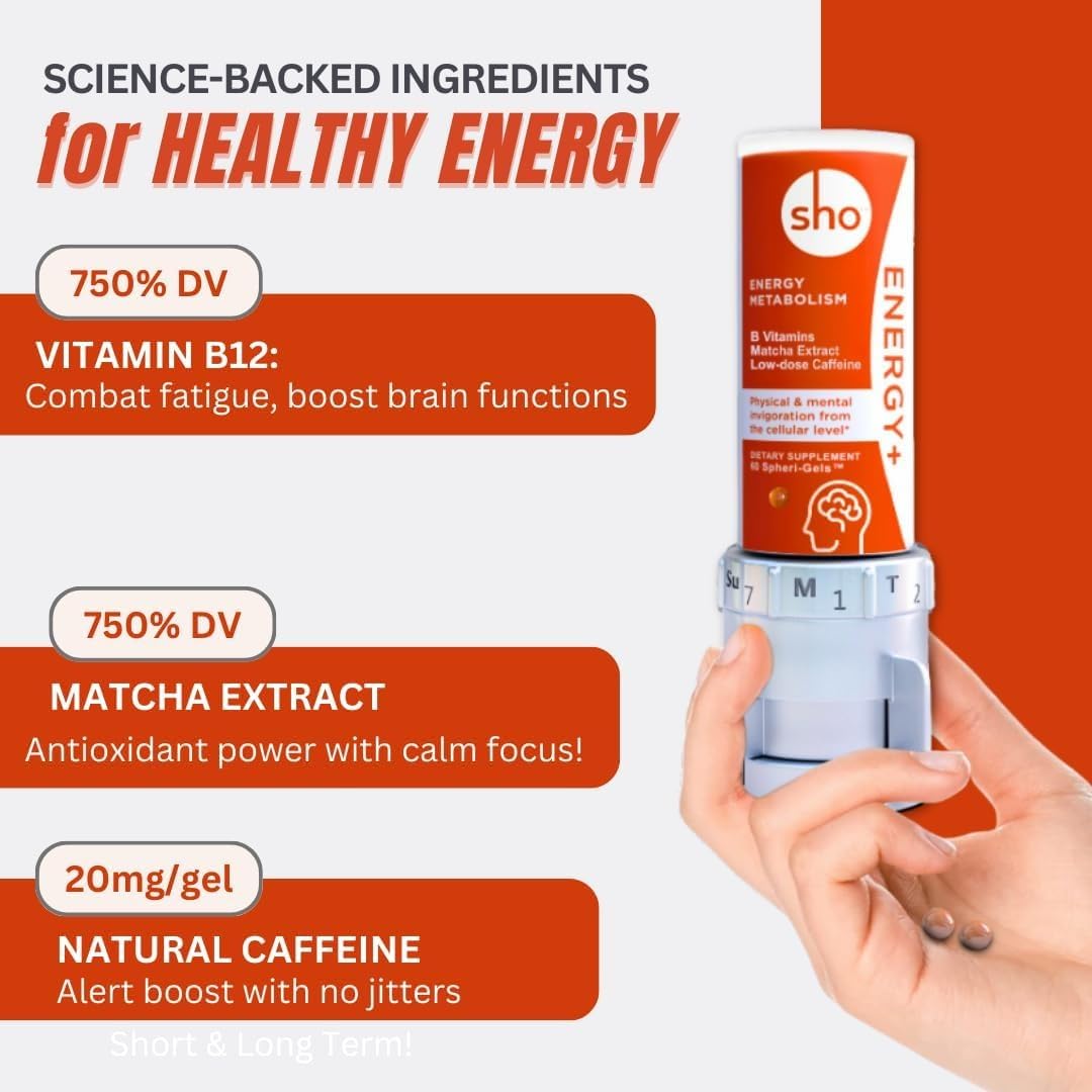 SHO Vegan Energy+ Focus Supplement Kit- Matcha Green Tea Extract, Methylated B Complex, Vitamin B and Caffeine Natural Energy Booster Without Crash, Jitters for Men and Women - 60 Pills Refill Bottle SHO buy supplements Au