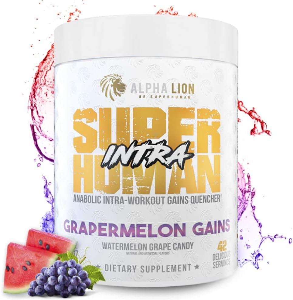 ALPHA LION Superhuman Intra Workout Powder for Men & Women, Amino Acids Drink, Muscle Recovery Supplement, BCAA Powder, Electrolytes & Hydration Mix (42 Servings, Watermelon Grape Candy Flavor)