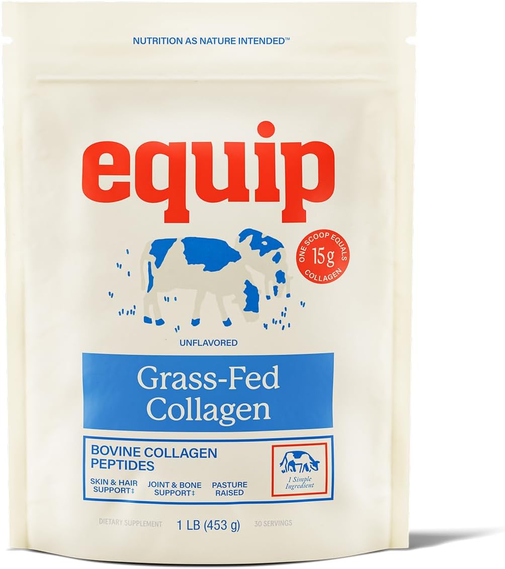 Equip Foods Grass Fed Collagen Powder | Hydrolyzed Bovine Collagen Peptides with Amino Acids | Prime Beef Collagen for Healthy Joints, Skin & Nails | Non-GMO, Paleo Friendly | 30 Servings, Unflavored