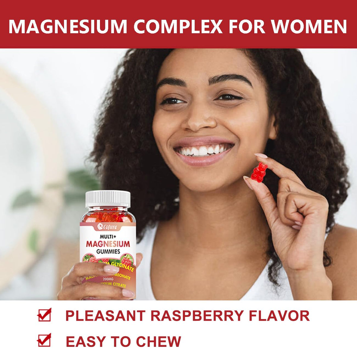 Cofure Triple Magnesium Complex 900 mg, Magnesium Glycinate, Citrate, Malate with Potassium, Calcium, Vitamin B6 for Calm & Sleep - Vegan, Non-GMO, Gluten Free - 120 Raspberry Gummies for Adults Cofure buy supplements Au