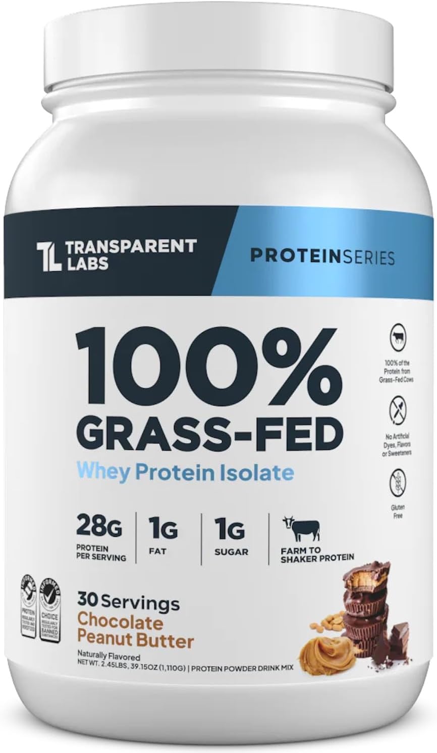 Transparent Labs Grass-Fed Whey Protein Isolate (30 Servings, Chocolate Peanut Butter) & Grass-Fed Whey Protein Isolate (30 Servings, Oatmeal Chocolate Chip Cookie)