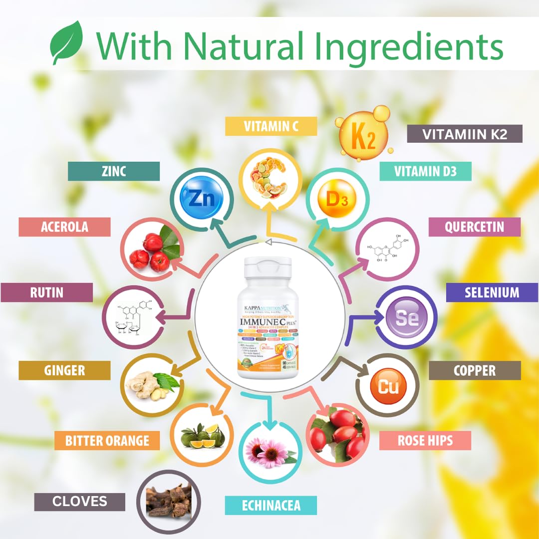 Quercetin 1,000mg, Vitamin C 1,000mg, Zinc 50mg, Vitamin D3 5,000iu, Selenium, Copper, Acerola, Ginger, Rutin, Bitter Orange, Rose Hips, Echinacea, Immune C Plus, 14 in 1 Immune C Plus (60 Count) KAPPA NUTRITIONBuy Supplements Australia