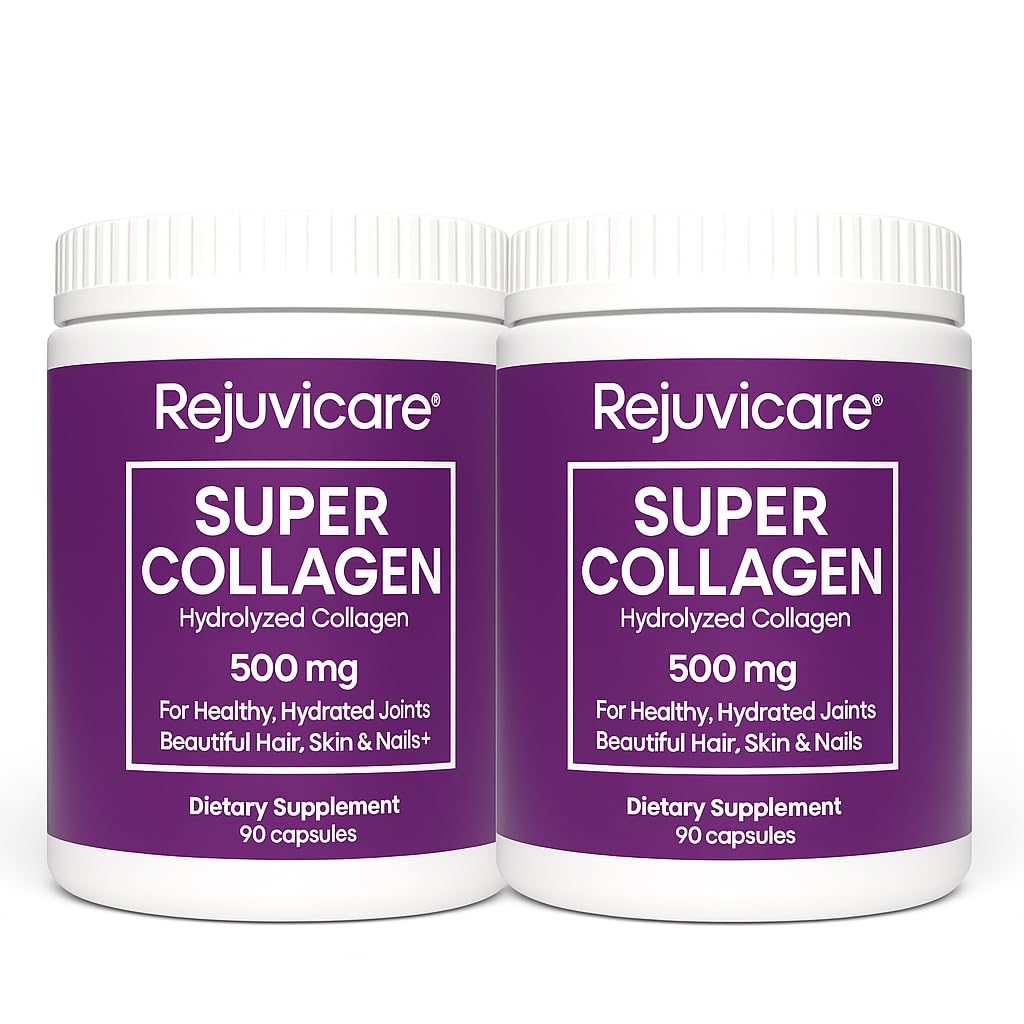 Rejuvicare Super Collagen 500 mg, Hydrolyzed Collagen Peptides for Hair, Skin & Nails, Beauty & Wellness Supplement, Supports Healthy Hydration & Elasticity, 180 Capsules, 2 Pack Value Rejuvicare buy supplements Au