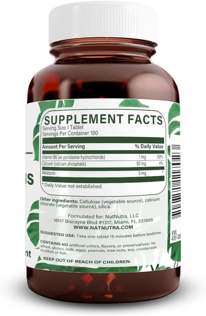 Natural Nutra Vegan Melatonin 5mg with Vitamin B6, 100 Tablets | Fast Dissolve, Melatonin with Calcium for Optimal Sleep, Promoting More Restful Sleep, Gluten-Free, Non-GMO