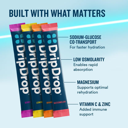 DripDrop Hydration Variety Pack Bundle Electrolyte Packets, 96 Count | Piña Colada, Mango, Açaí, Passion Fruit, Watermelon, Berry, Lemon, Orange, Fruit Punch, Grape, Strawberry Lemonade, Cherry