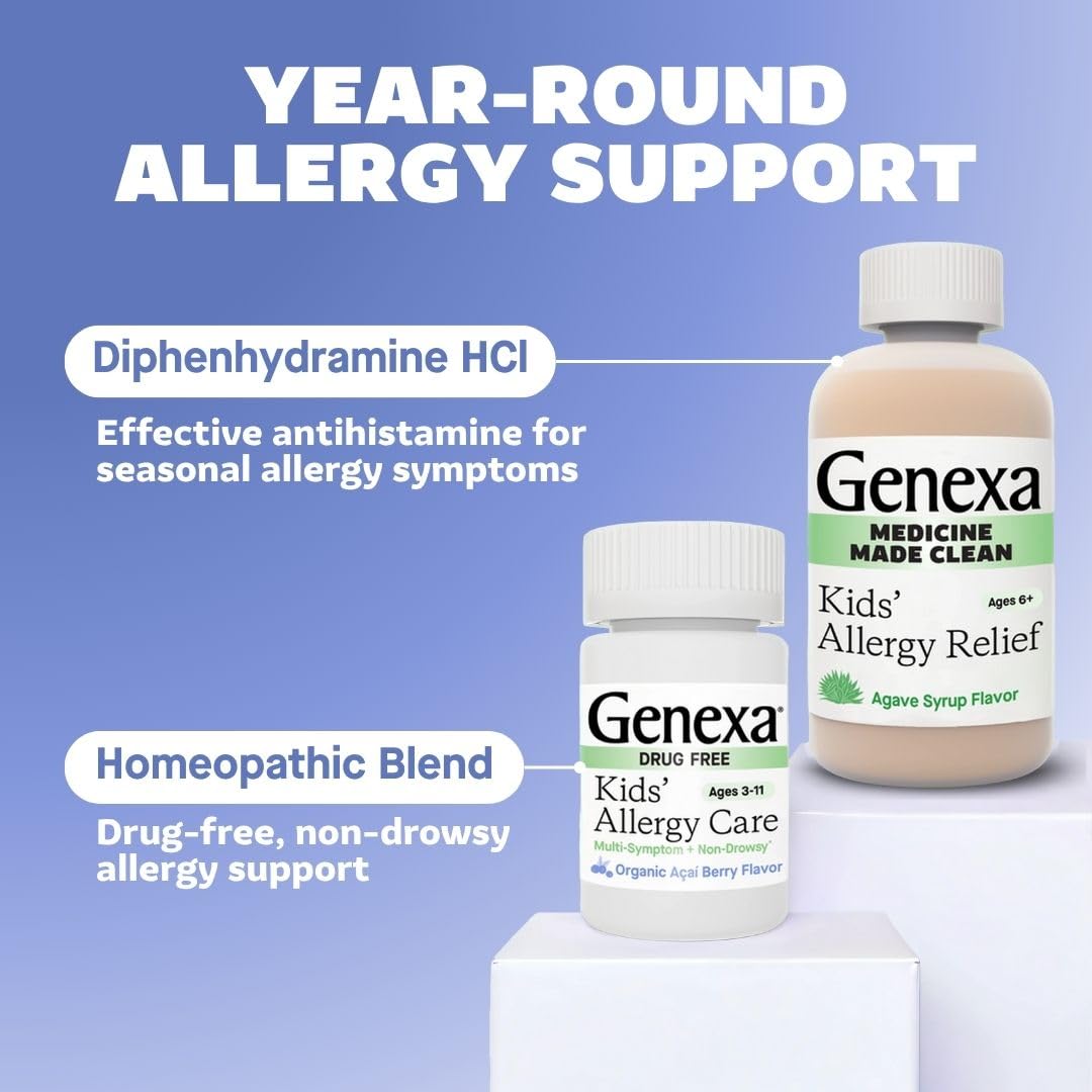 Genexa Kids Allergy Bundle | Powerful OTC Medicine + Gentle Homeopathic Remedy | Antihistamine, Relieves Runny Nose, Sneezing & Itchy Eyes | Organic Acai & Agave Flavors | Ages 6+ Genexa buy supplements Au