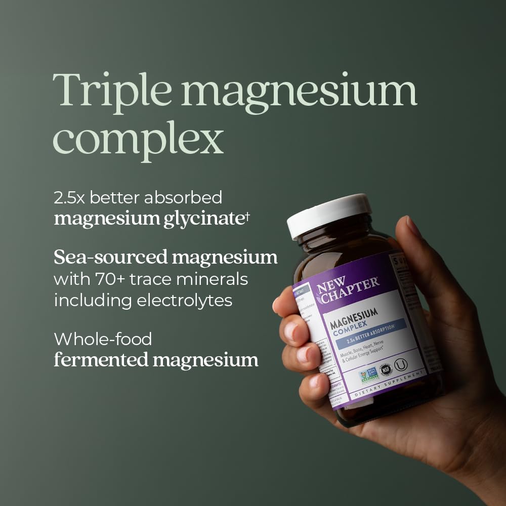 New Chapter Magnesium Complex Supplement, 325mg with Magnesium Glycinate + Sea-Sourced + Fermented Forms for Heart, Bone, Nerve, Muscle & Cellular Energy, 100% Vegan, 60 Tablets New Chapter buy supplements Au