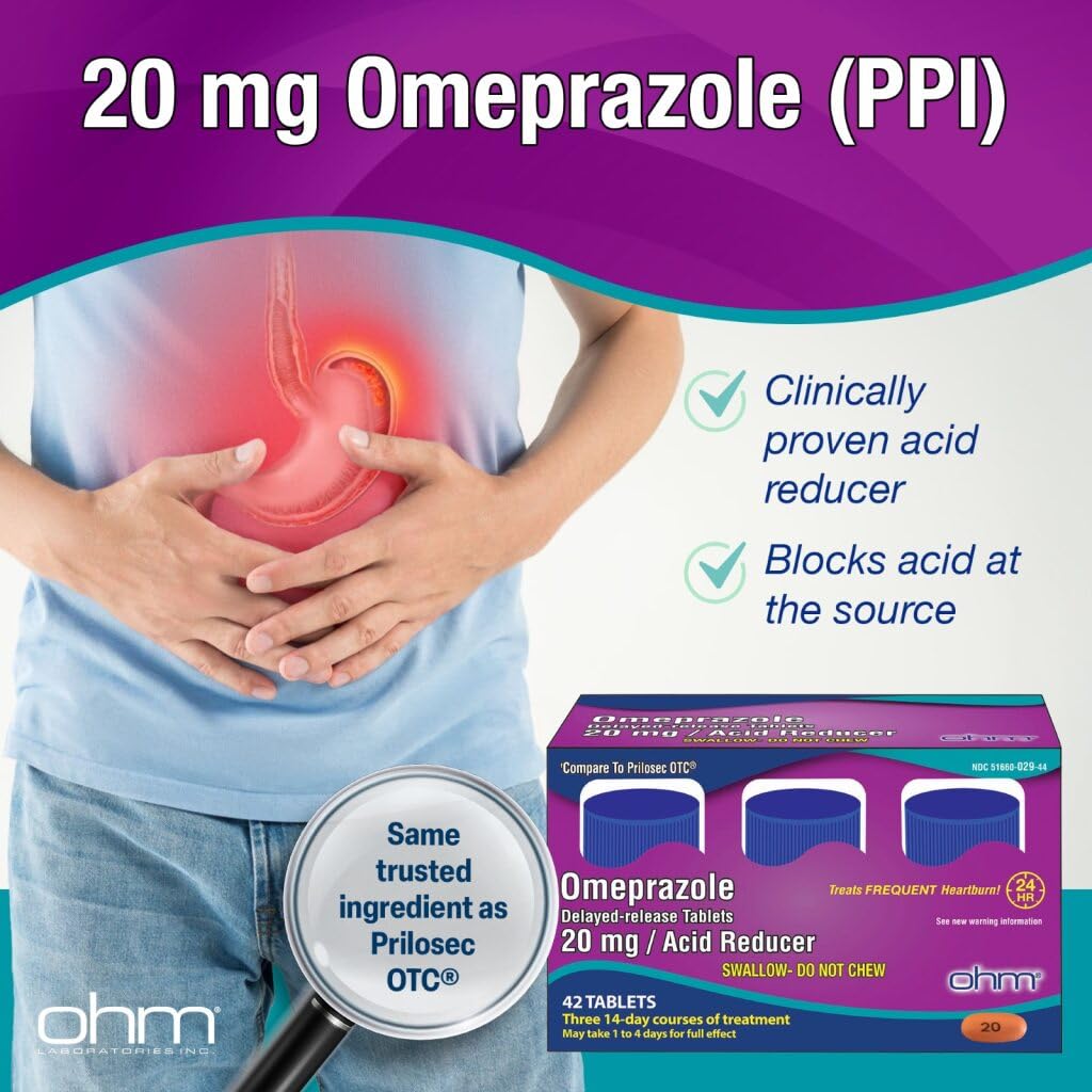 Ohm Omeprazole Delayed-Release Tablets, 20mg Acid Reducer, Treats Frequent Heartburn (12 Weeks of Supply, 84, Count) Ohm buy supplements Au