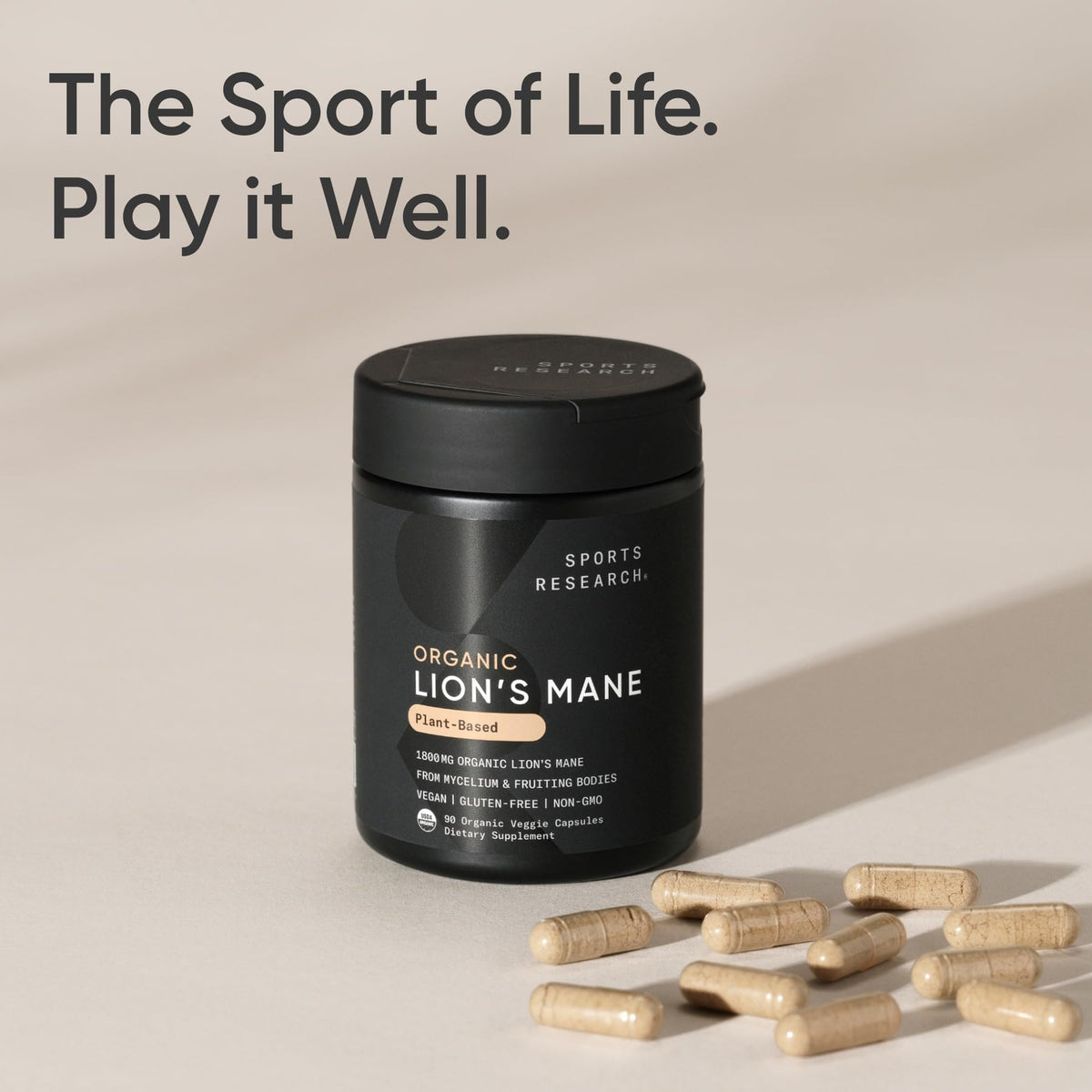 Sports Research® Organic Lion's Mane Mushroom Supplement 1800mg - Brain Health, Focus & Cognitive Supports - USDA Certified Organic · Non-GMO · Vegan - 90 Count Capsules Sports Research buy supplements Au