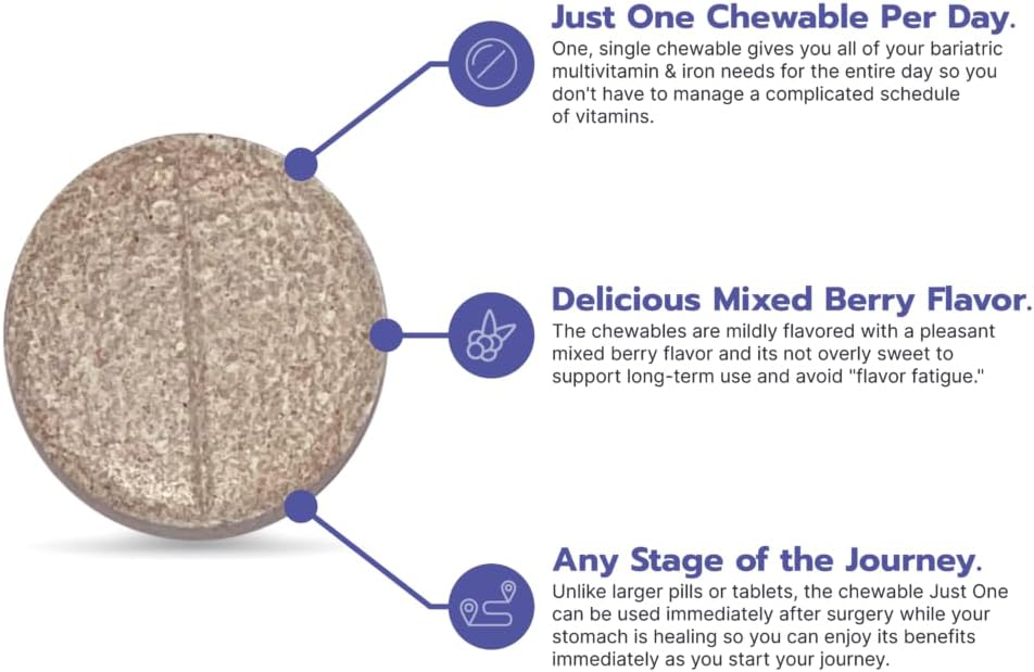 Bari Life Just One Chewable: Once Daily Bariatric Multivitamin + Iron and and BariBurst Calcium Citrate Soft Chews for Gastric Bypass, Gastric Sleeve and Duodenal Switch (Fruit Punch)