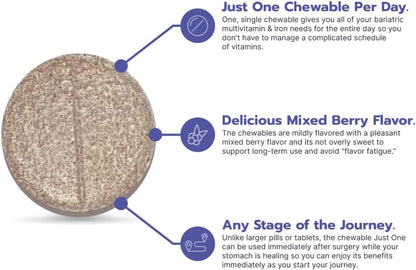 Bari Life Just One Chewable: Once Daily Bariatric Multivitamin + Iron and and BariBurst Calcium Citrate Soft Chews for Gastric Bypass, Gastric Sleeve and Duodenal Switch (Fruit Punch)
