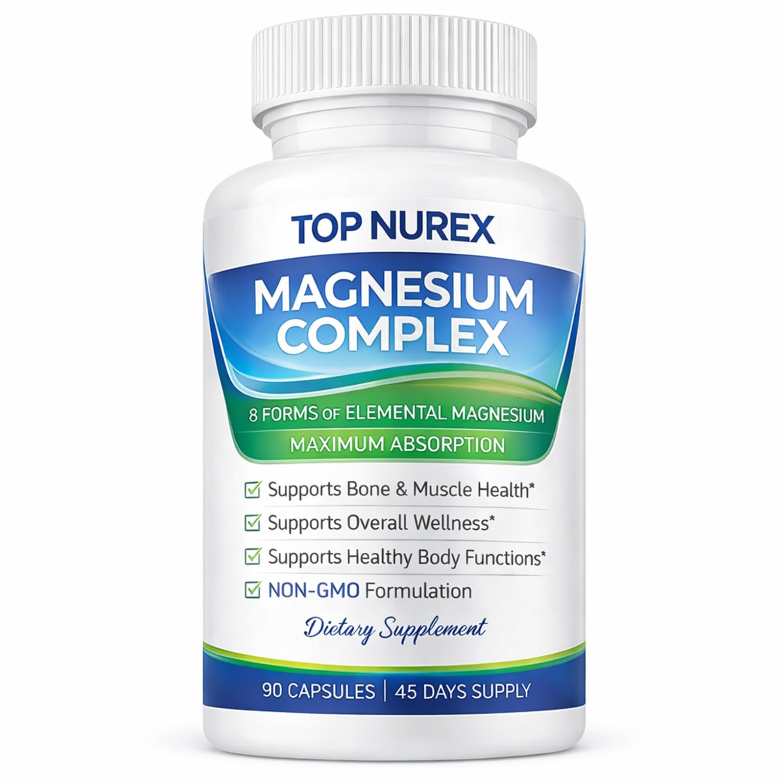 Top Nurex Magnesium Complex supplement bottle on a white background