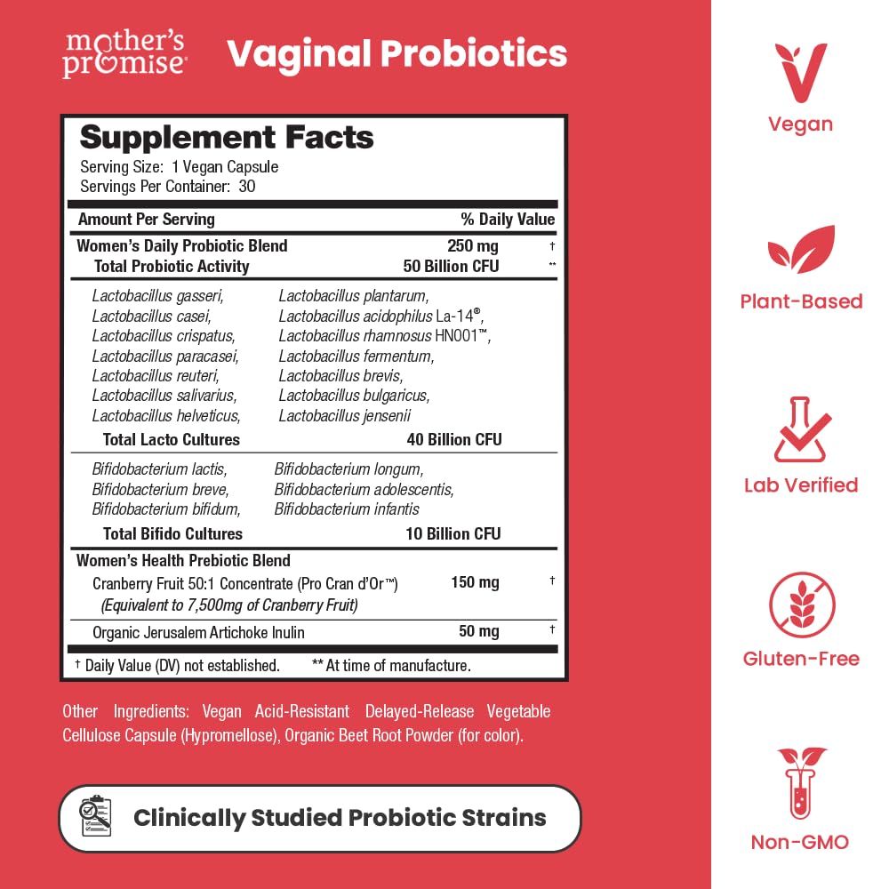 Vaginal Probiotics for Women pH Balance | 50 Billion CFU Womens Probiotic + Cranberry Pills for Vaginal Health, Healthy Odor, Yeast, Urinary Tract | Vegan Women's Probiotics and Prebiotics Supplement Mother's Promise buy supplements Au