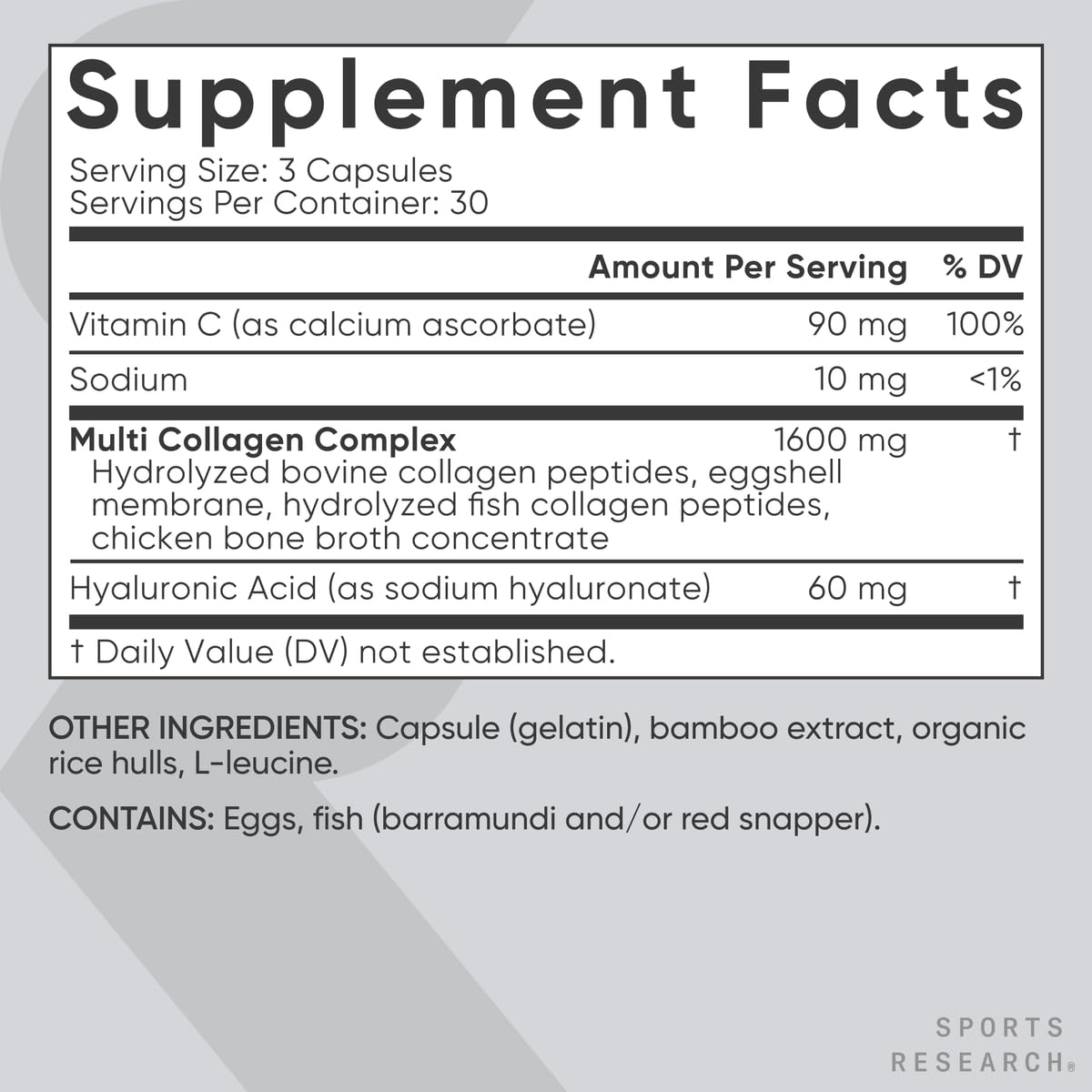 Sports Research® Multi Collagen Pills for Women & Men - Collagen Peptides (Type I, II, III, V, X) Enhanced with Hyaluronic Acid & Vitamin C - Gluten Free ­· Non-GMO - 90 Capsules Sports Research buy supplements Au
