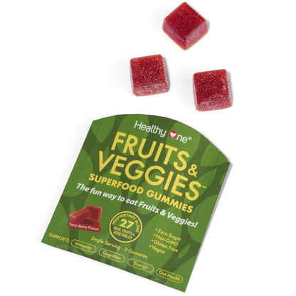 Fruits & Veggies Sugar-Free Gummies - 27 Whole Foods - Equals 3 Servings of Fruits & Vegetables - Improve Energy, Focus & Immune Function - Fiber - Antioxidants - Organic Ingredients - 28 Packets Healthy OneBuy Supplements Australia