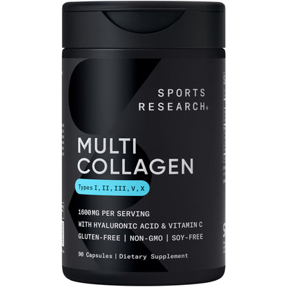 Sports Research® Multi Collagen Pills for Women & Men - Collagen Peptides (Type I, II, III, V, X) Enhanced with Hyaluronic Acid & Vitamin C - Gluten Free ­· Non-GMO - 90 Capsules Sports Research buy supplements Au