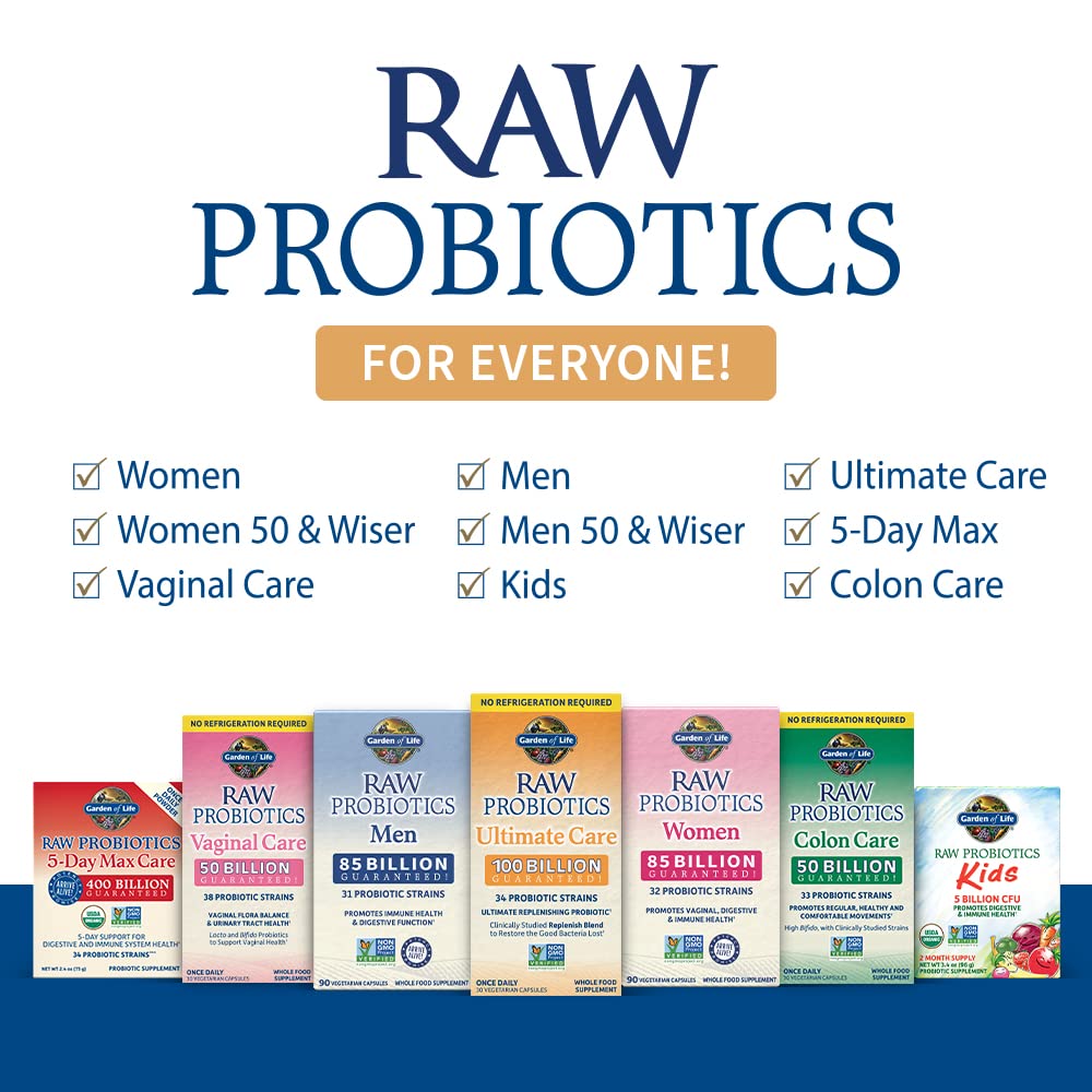 Garden of Life Raw Probiotics for Women and Men with Digestive Enzymes, 100 Billion CFU, Clinically Studied Strains, Shelf Stable, 30 Capsules Garden of Life buy supplements Au