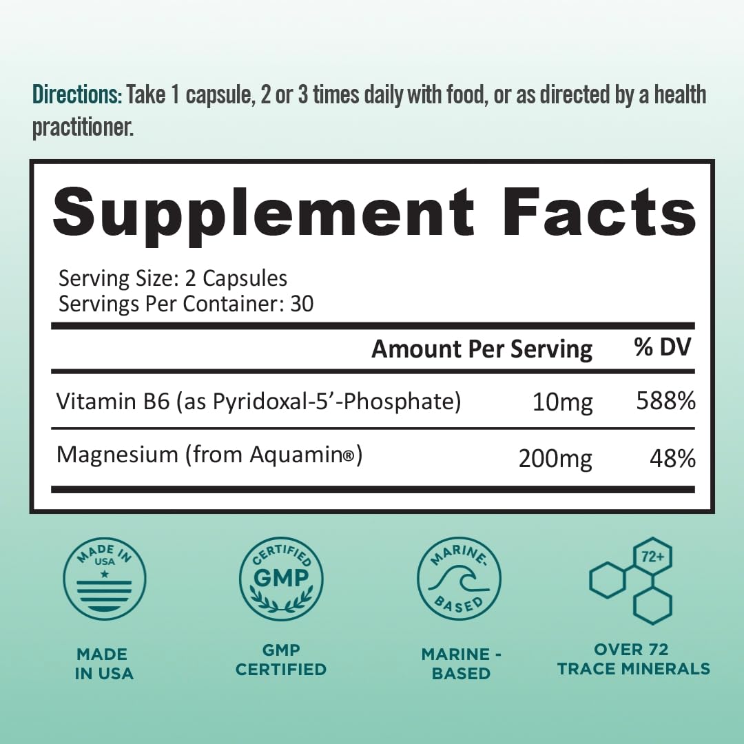 Ocean Magnesium 200mg Aquamin | More Soluble Than Magnesium Glycinate | Whole Food Mag B6 Supplement for Women | Gentle on Stomach & Vegan | Sleep Support, Calms Nerves & Leg Cramps | 60 Ct BB Company buy supplements Au