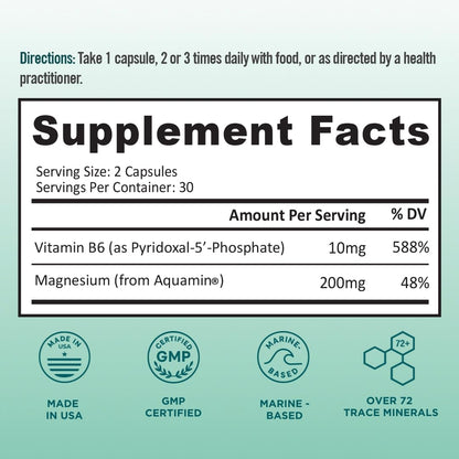 Ocean Magnesium 200mg Aquamin | More Soluble Than Magnesium Glycinate | Whole Food Mag B6 Supplement for Women | Gentle on Stomach & Vegan | Sleep Support, Calms Nerves & Leg Cramps | 60 Ct BB Company buy supplements Au