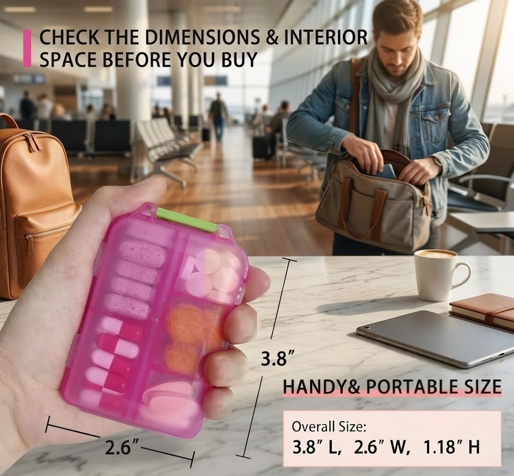 Pill Organizer with Medicine Labels Travel Daily Pill Container Mini Medication Organizer Storage Pill Organizer Travel Essentials Pill Case 7 Day (Pink & 161 Lables) iouwei buy supplements Au