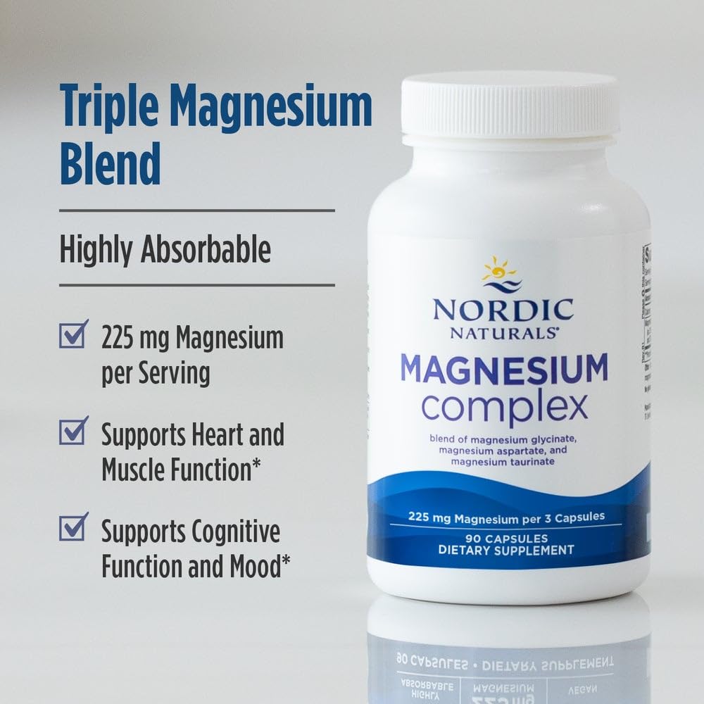 Nordic Naturals Magnesium Complex - 90 Capsules - 225 mg Magnesium, 1.9 mg Iron - Brain & Heart Health, Mood, Energy, & Muscle Relaxation - Non-GMO, Vegan - 30 Servings Nordic Naturals buy supplements Au