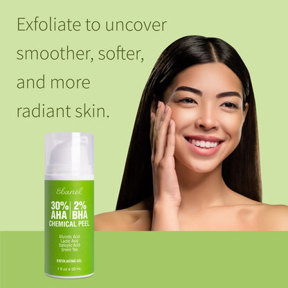 Ebanel Bundle of Hyaluronic Acid Serum and 30% AHA 2% BHA Chemical Peel Exfoliant Gel