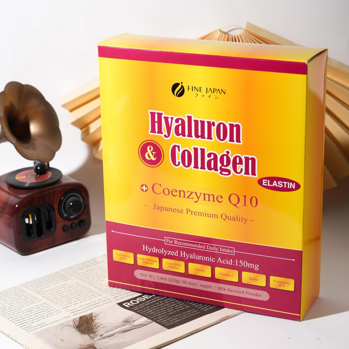FINE JAPAN Premium Marine Collagen Powder with Hyaluronic Acid, CoQ10 & Elastin - Non-GMO - 30 Servings (210g / 7.4oz) Made in Japan FINE JAPAN buy supplements Au